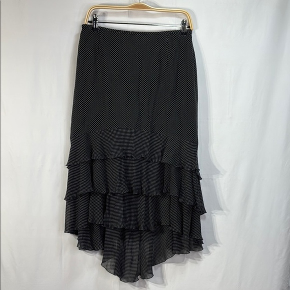 ✈️ Escada silk, black and white polkadot, Tiered, High-Low Maxi Skirt